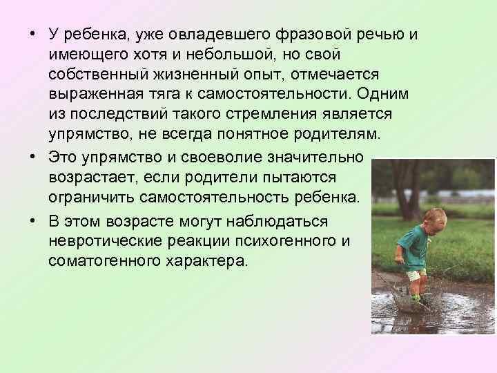  • У ребенка, уже овладевшего фразовой речью и имеющего хотя и небольшой, но