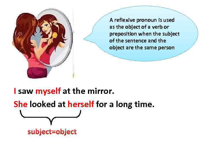 A reflexive pronoun is used as the object of a verb or preposition when