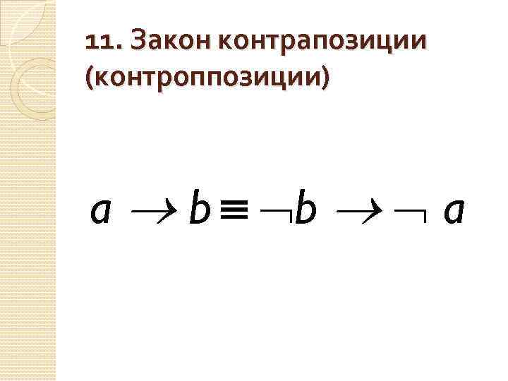 11. Закон контрапозиции (контроппозиции) a b b a 