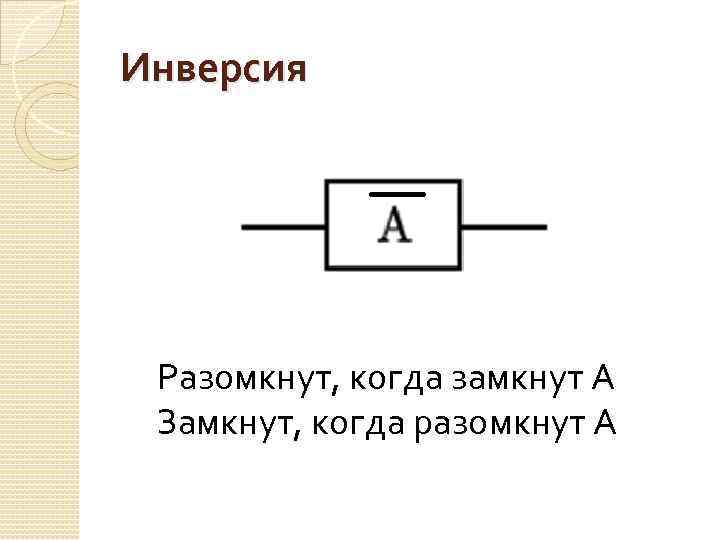 Инверсия Разомкнут, когда замкнут А Замкнут, когда разомкнут А 