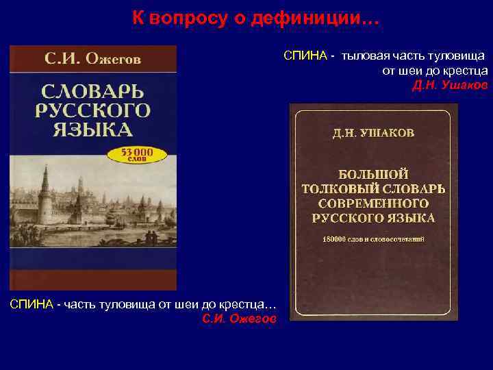 К вопросу о дефиниции… СПИНА - тыловая часть туловища от шеи до крестца Д.