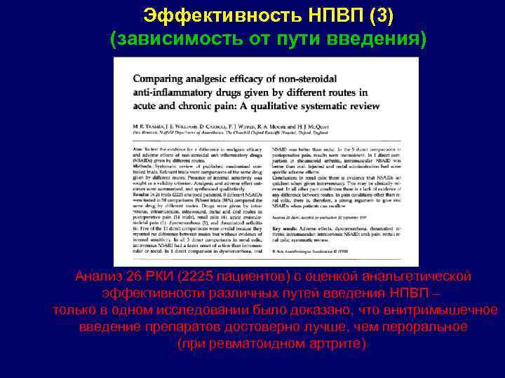 Эффективность НПВП (3) (зависимость от пути введения) Анализ 26 РКИ (2225 пациентов) с оценкой