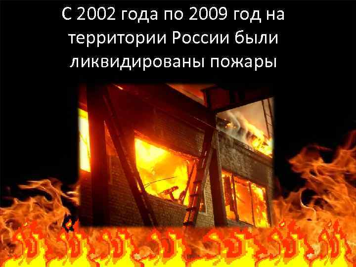 С 2002 года по 2009 год на территории России были ликвидированы пожары 