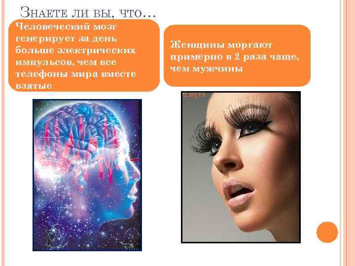 ЗНАЕТЕ ЛИ ВЫ, ЧТО… Человеческий мозг генерирует за день больше электрических импульсов, чем все