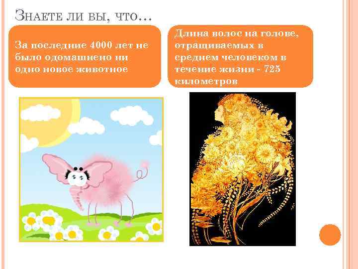 ЗНАЕТЕ ЛИ ВЫ, ЧТО… За последние 4000 лет не было одомашнено ни одно новое