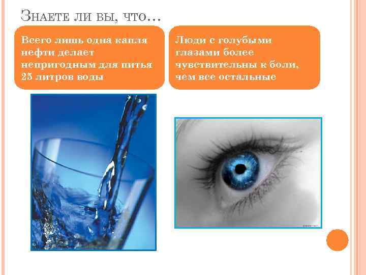 ЗНАЕТЕ ЛИ ВЫ, ЧТО… Всего лишь одна капля нефти делает непригодным для питья 25