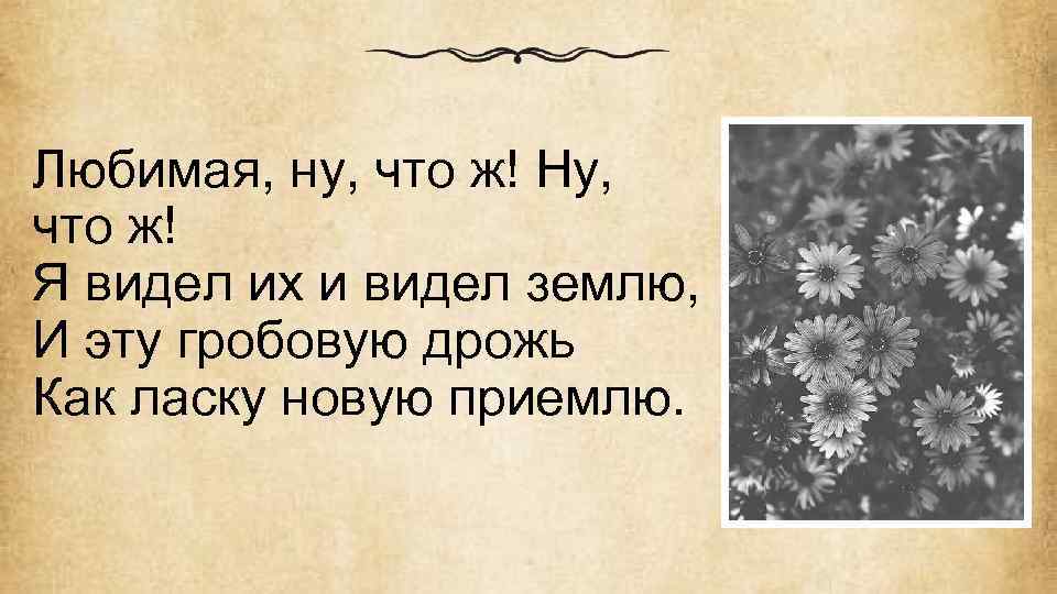 Любимая, ну, что ж! Ну, что ж! Я видел их и видел землю, И