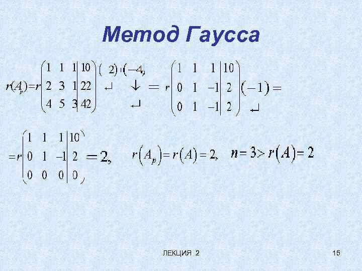 Метод Гаусса ЛЕКЦИЯ 2 15 