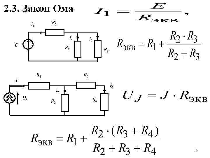 2. 3. Закон Ома R 1 I 2 E I 3 R 2 R