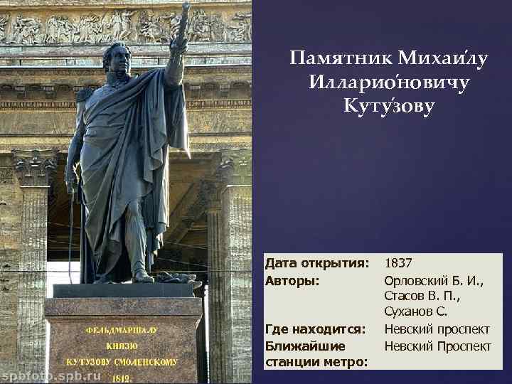 Памятник Михаи лу Илларио новичу Куту зову Дата открытия: Авторы: Где находится: Ближайшие станции