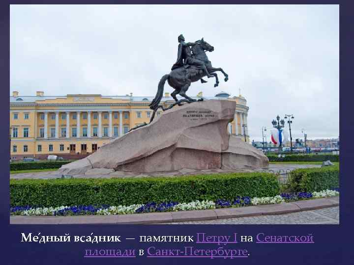 Ме дный вса дник — памятник Петру I на Сенатской площади в Санкт-Петербурге. 
