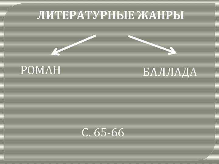 ЛИТЕРАТУРНЫЕ ЖАНРЫ РОМАН БАЛЛАДА С. 65 -66 