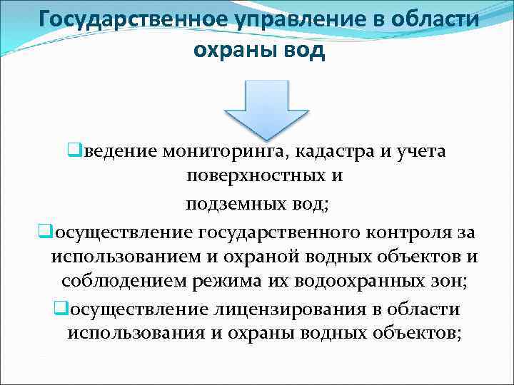 Государственное управление в области охраны вод qведение мониторинга, кадастра и учета поверхностных и подземных