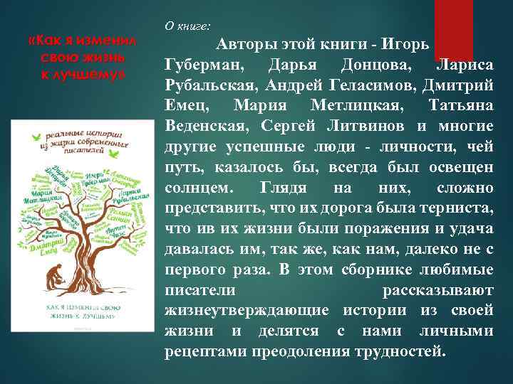  «Как я изменил свою жизнь к лучшему» О книге: Авторы этой книги -