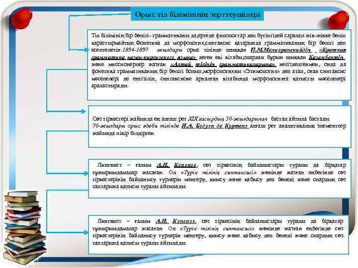 Орыс тіл білімінінің зерттеушілері Тіл білімінің бір бөлігі- грамматиканы да, ертеде филологтар дәл бүгінгідей
