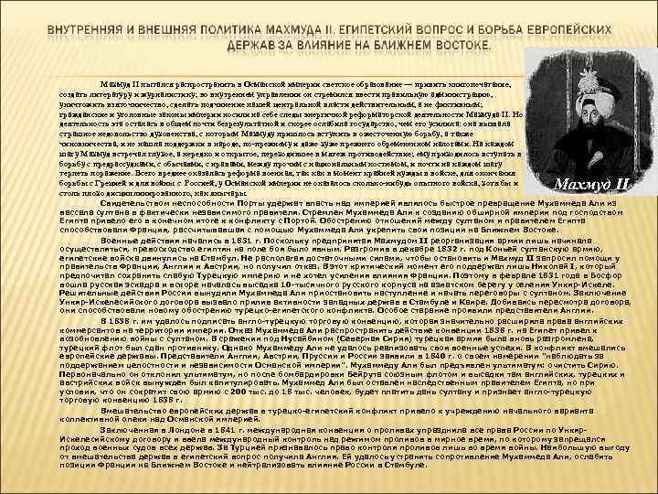 Махмуд II пытался распространить в Османской империи светское образование — привить книгопечатание, создать литературу