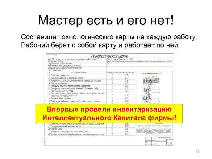 Мастер есть и его нет! Составили технологические карты на каждую работу. Рабочий берет с