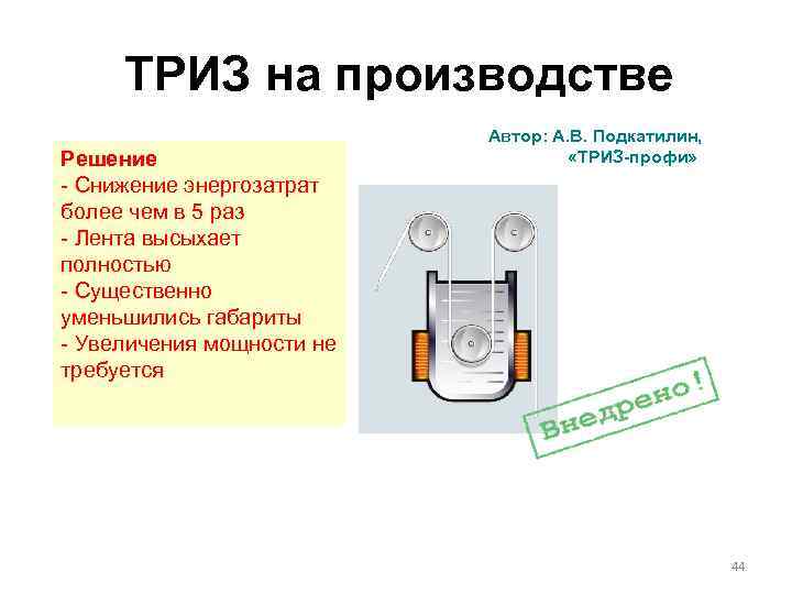 ТРИЗ на производстве Решение - Снижение энергозатрат более чем в 5 раз - Лента