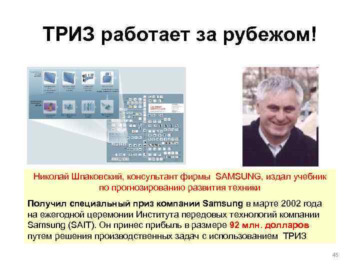 ТРИЗ работает за рубежом! Николай Шпаковский, консультант фирмы SAMSUNG, издал учебник по прогнозированию развития