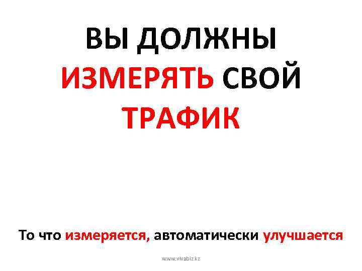 ВЫ ДОЛЖНЫ ИЗМЕРЯТЬ СВОЙ ТРАФИК То что измеряется, автоматически улучшается www. vivabiz. kz 