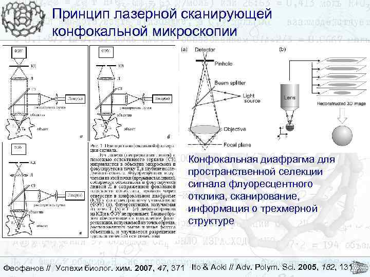 Принцип лазерной сканирующей конфокальной микроскопии Конфокальная диафрагма для пространственной селекции сигнала флуоресцентного отклика, сканирование,