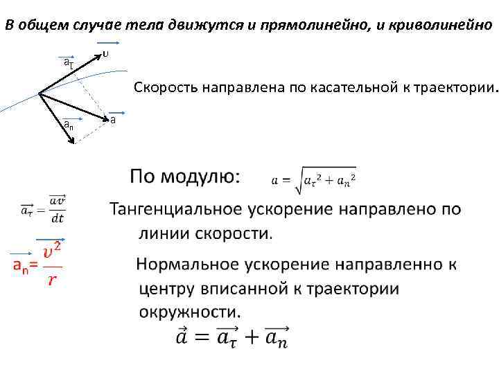  В общем случае тела движутся и прямолинейно, и криволинейно aƮ υ Скорость направлена
