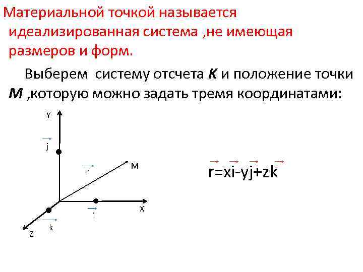 Материальная точка система отсчета. Что называется материальной точкой. Основное свойство материальной точки.
