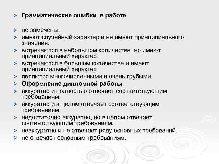 Ø Грамматические ошибки в работе Ø Ø не замечены. имеют случайный характер и не