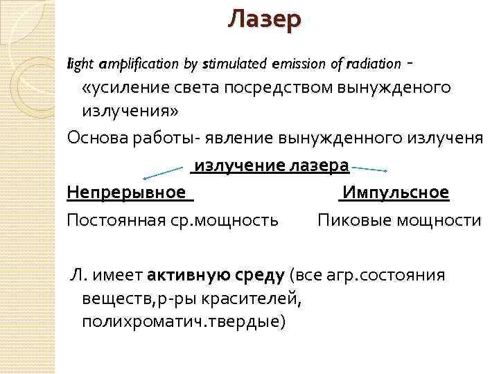  Лазер light amplification by stimulated emission of radiation - «усиление света посредством вынужденого