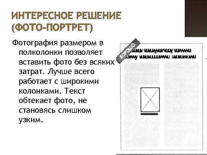 ИНТЕРЕСНОЕ РЕШЕНИЕ (ФОТО-ПОРТРЕТ) Фотография размером в полколонки позволяет вставить фото без всяких затрат. Лучше