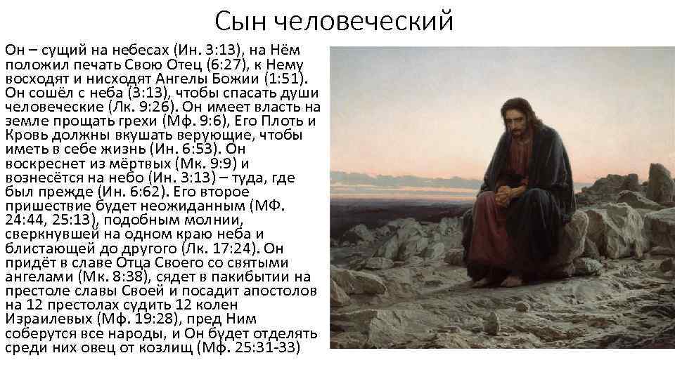Сын человеческий Он – сущий на небесах (Ин. 3: 13), на Нём положил печать