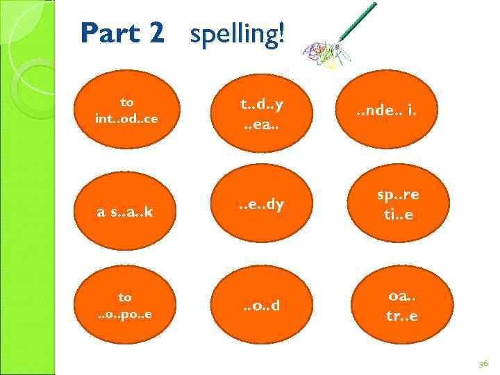 Part 2 spelling! to int. . od. . ce a s. . a. .