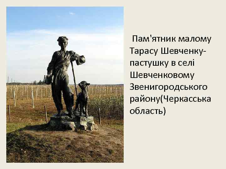  Пам'ятник малому Тарасу Шевченкупастушку в селі Шевченковому Звенигородського району(Черкасська область) 