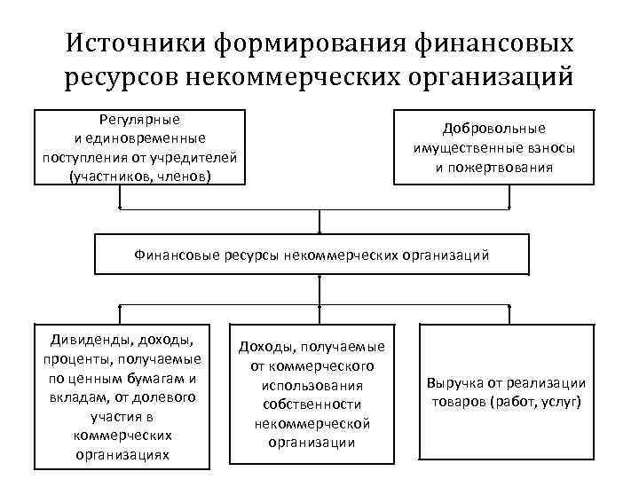 Источники формирования финансовых ресурсов некоммерческих организаций Регулярные и единовременные поступления от учредителей (участников, членов)