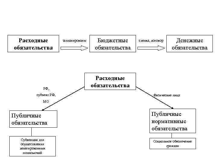 Расходные обязательства РФ, субъект РФ, запланированы Бюджетные обязательства сделка, договор Денежные обязательства Расходные обязательства