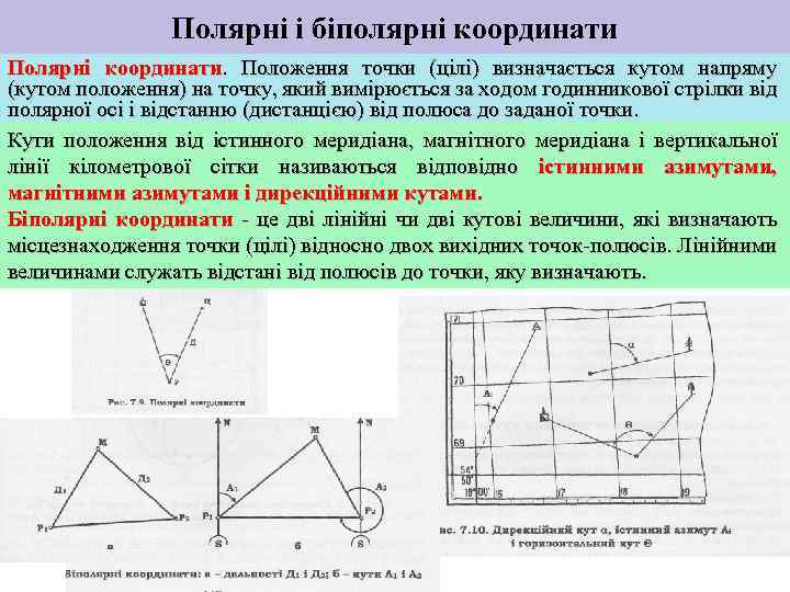 Полярні і біполярні координати Полярні координати. Положення точки (цілі) визначається кутом напряму (кутом положення)