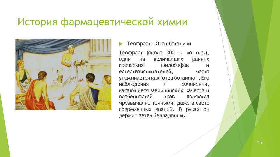 История фармацевтической химии Теофраст - Отец ботаники Теофраст (около 300 г. до н. э.