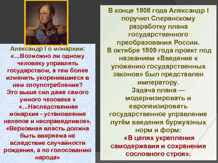 Александр I о монархии: «…Возможно ли одному человеку управлять государством, а тем более изменить