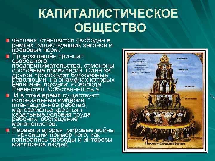 КАПИТАЛИСТИЧЕСКОЕ ОБЩЕСТВО человек становится свободен в рамках существующих законов и правовых норм. Провозглашён принцип