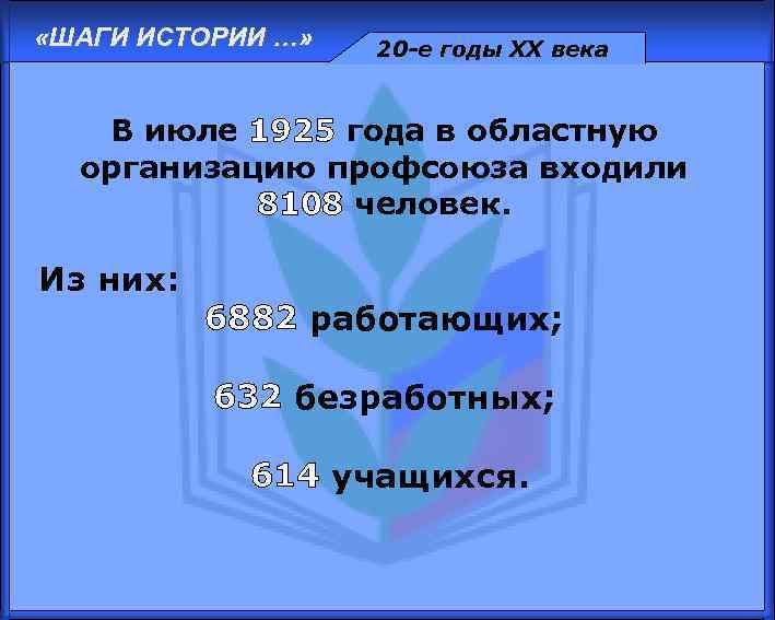  «ШАГИ ИСТОРИИ …» 20 -е годы XX века В июле 1925 года в