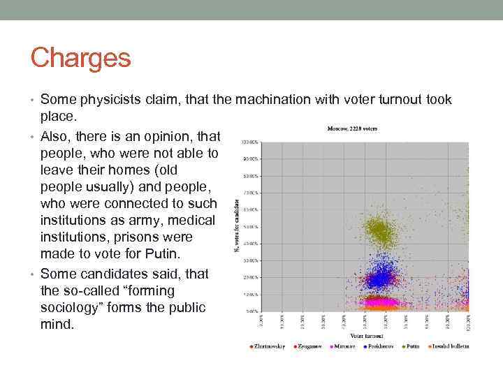 Charges • Some physicists claim, that the machination with voter turnout took place. •