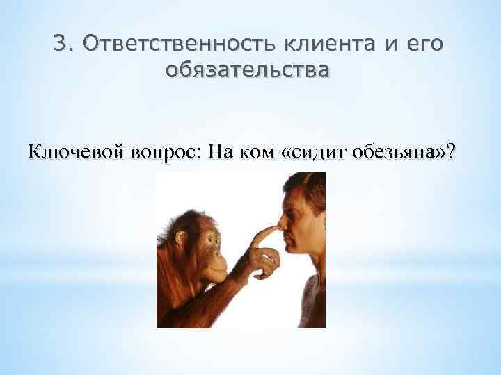 3. Ответственность клиента и его обязательства Ключевой вопрос: На ком «сидит обезьяна» ? 