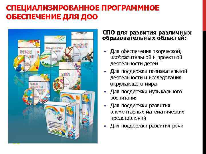 СПЕЦИАЛИЗИРОВАННОЕ ПРОГРАММНОЕ ОБЕСПЕЧЕНИЕ ДЛЯ ДОО СПО для развития различных образовательных областей: § § Для