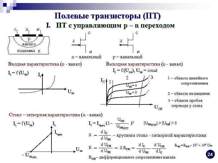 Полевые транзисторы (ПТ) с з и I. ПТ с управляющим p – n переходом