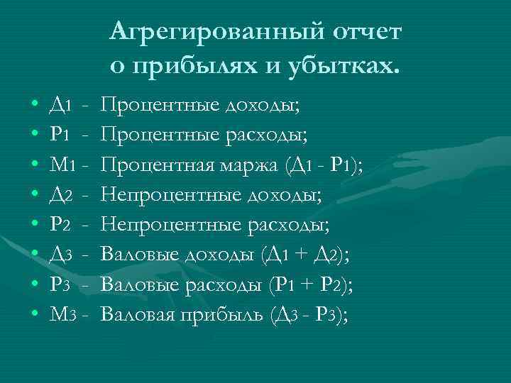 Агрегированный отчет о прибылях и убытках. • • Д 1 Р 1 М 1
