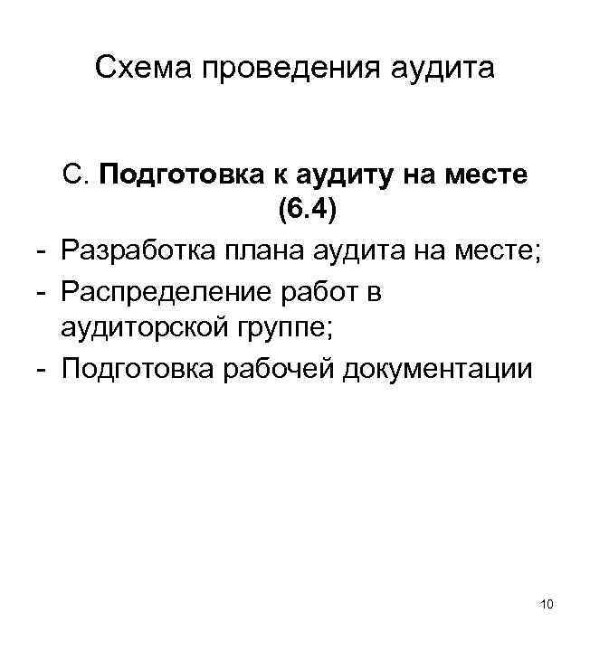 Схема проведения аудита С. Подготовка к аудиту на месте (6. 4) - Разработка плана