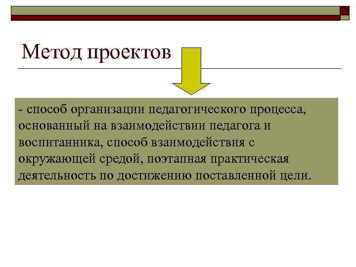 Метод проектов - способ организации педагогического процесса, основанный на взаимодействии педагога и воспитанника, способ