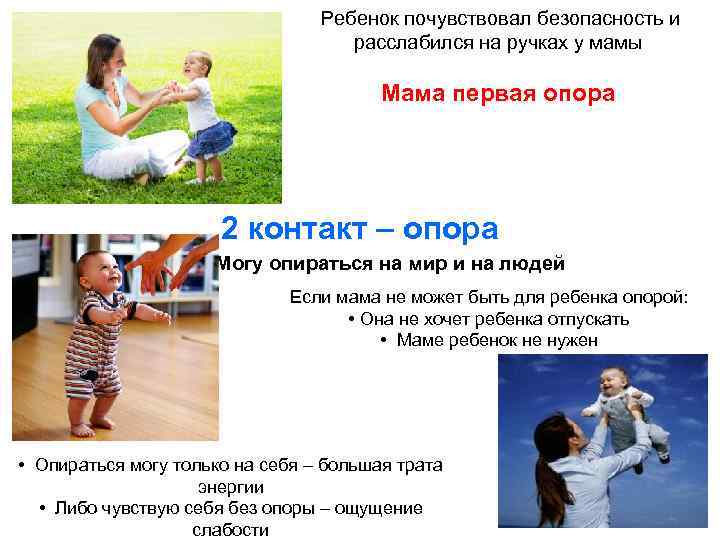 Ребенок почувствовал безопасность и расслабился на ручках у мамы Мама первая опора 2 контакт