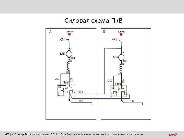 Силовая схема Пк. В 47 | ч. 2 Устройство электровоза ВЛ 11 | Пособие