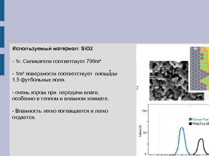 Используемый материал: Si. O 2 - 1 г. Силикагеля соответсвует 700 m² - 1